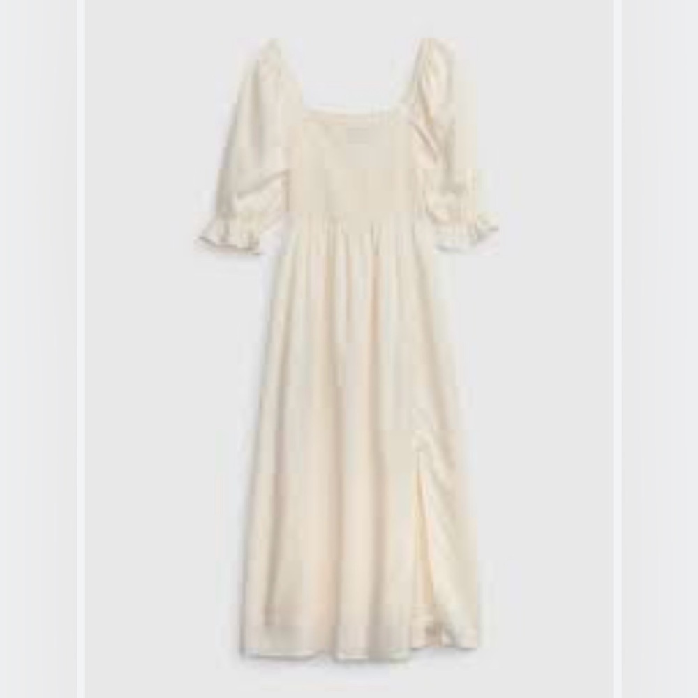 Gap Milk Maid Midi Dress XL Puff Sleeves Buttercup Yellow Linen Blend